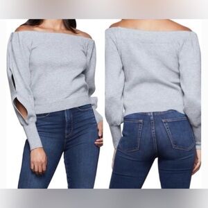 👚 Good American Off Shoulder Sweater Knit Top in Heather Gray – Size 1